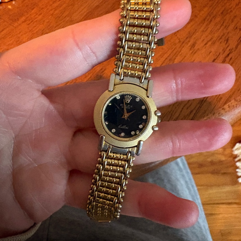 Rolex Gold-tone Ladies Wristwatch with Black Dial